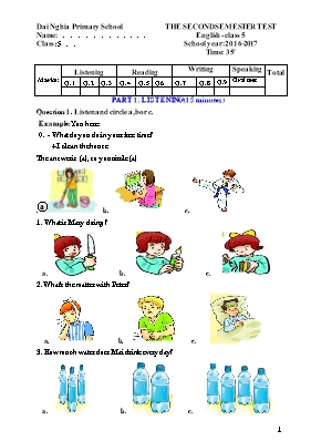 Đề kiểm tra học kì II Tiếng anh lớp 5 - Năm học 2016-2017 - Trường Tiểu học Đại Nghĩa